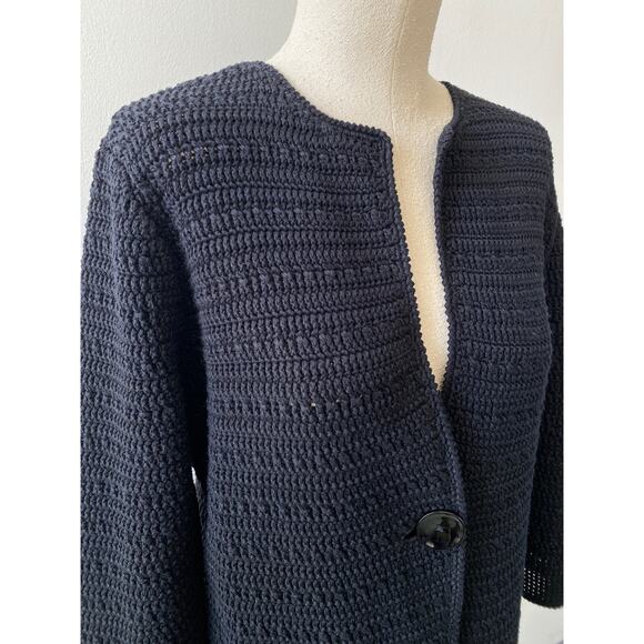 Vintage 90s Black Chunky Knit Cardigan Crochet Cottage Witchy Grandma Sweater XL - Picture 3 of 14